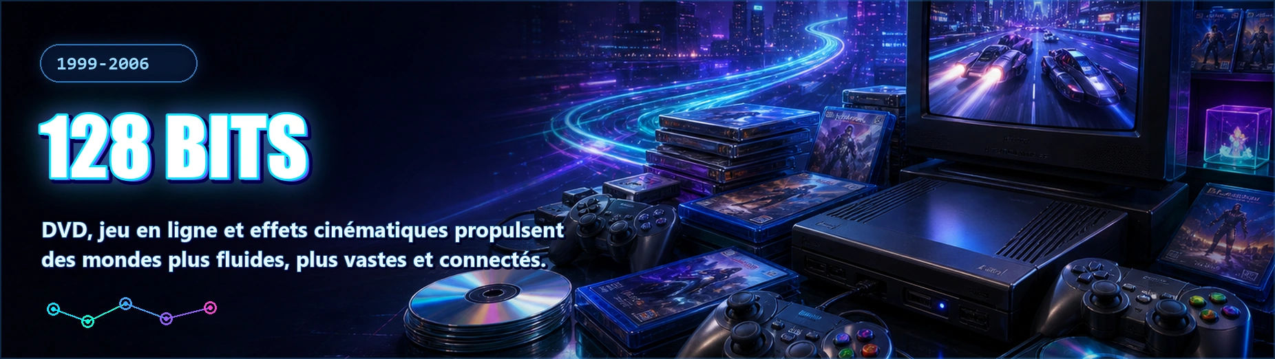 Bannière Génération 128 bits : Dreamcast, PlayStation 2 et GameCube